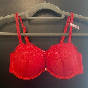 NWOT La Vie en Rose Red Lace Strapless Push-Up Plunge Bra – Size 34B